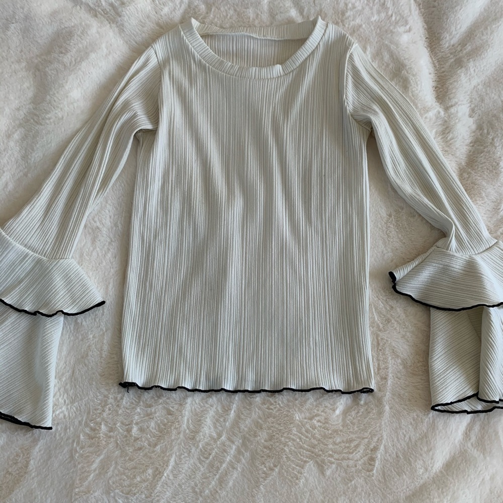 Pixie Market White Sweater With Ruffle Sleeves - image 1